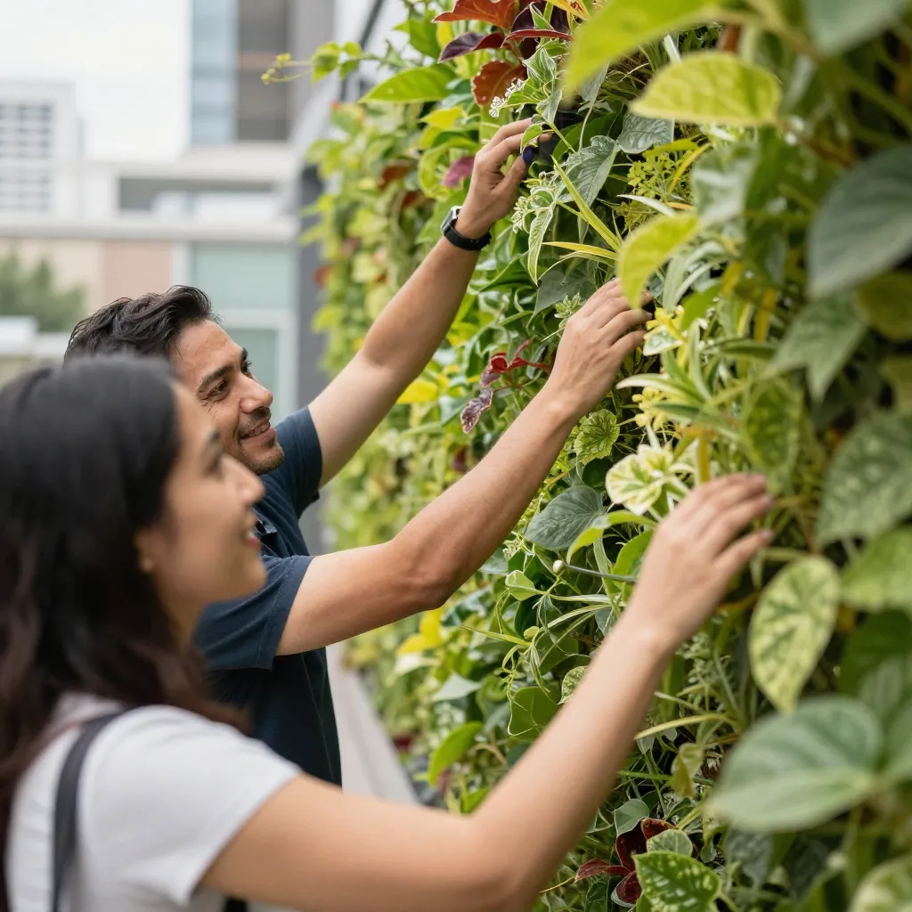 Satisfied clients with vertical gardens