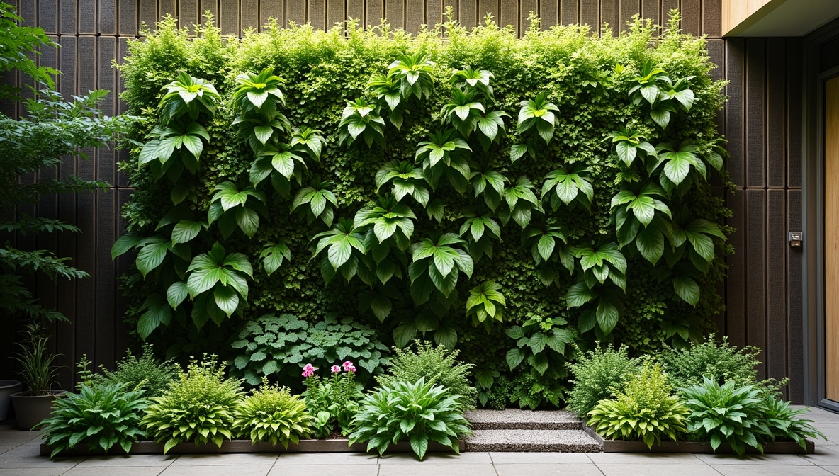 Beautiful vertical garden installation with lush green plants