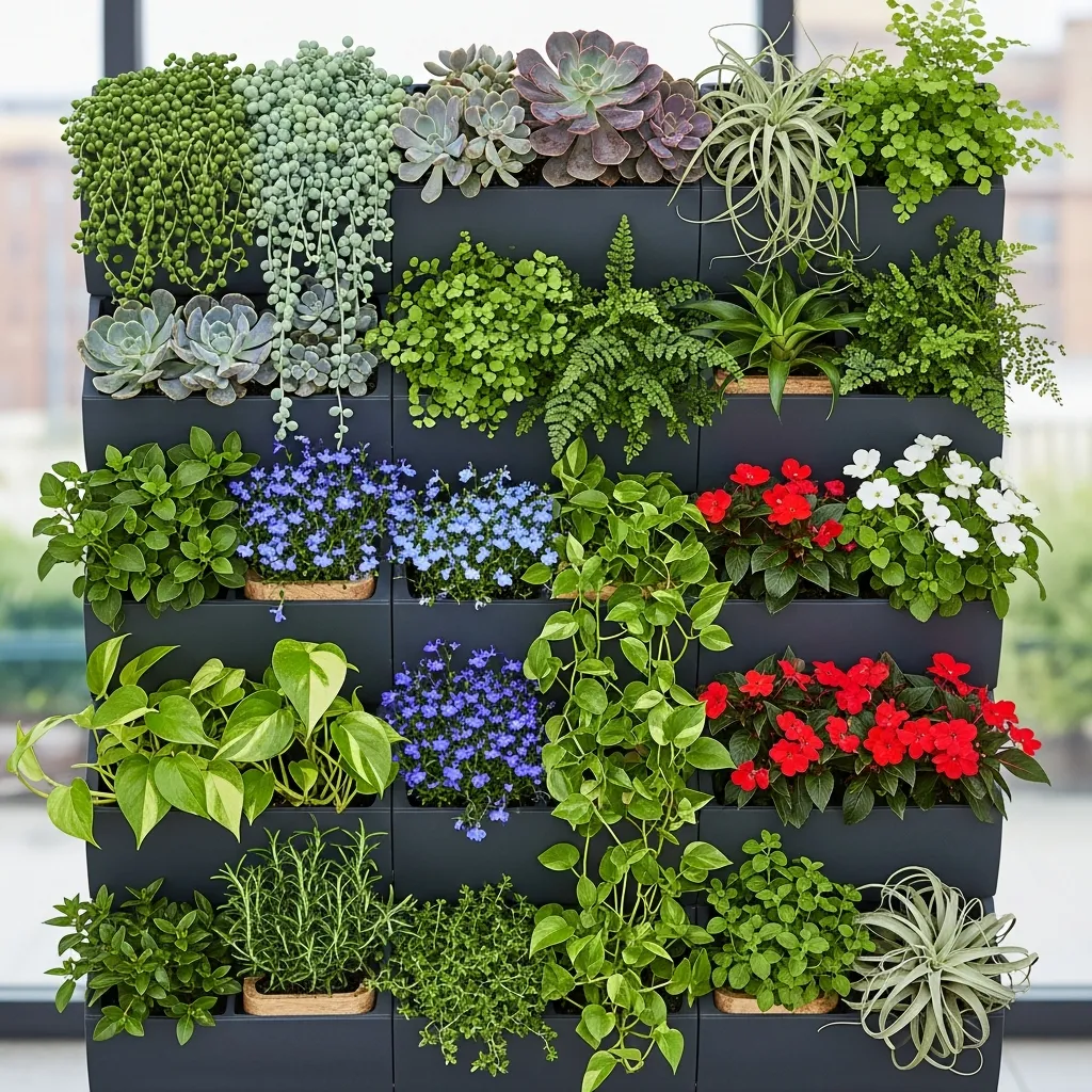 Curated plant selection for vertical gardens